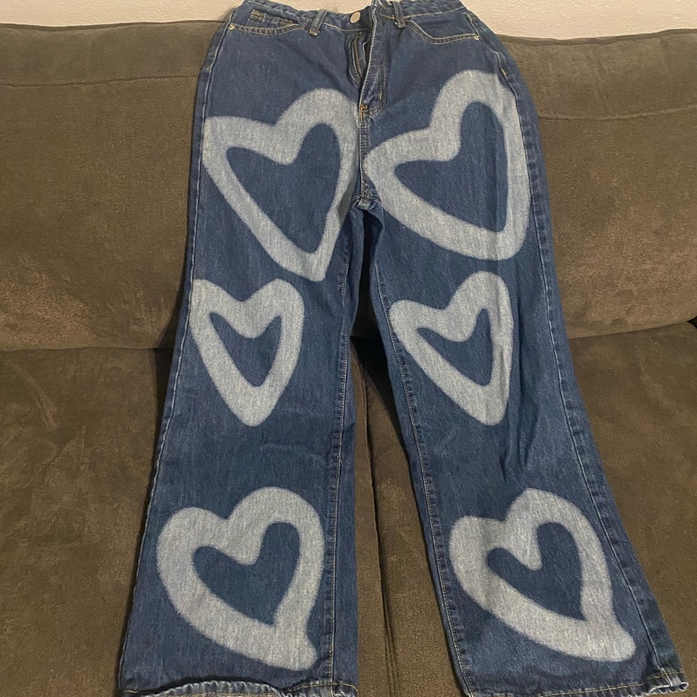 Women's SHEIN Flare Jeans Adorned With Hearts in Size XS